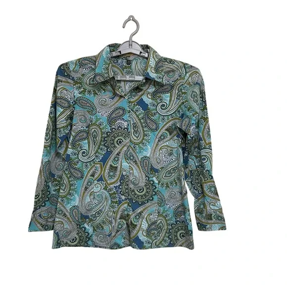 Tommy Bahama Top Women's‎ 10 Multi Color Paisley Button Up Long Sleeve Blouse - Picture 2 of 12